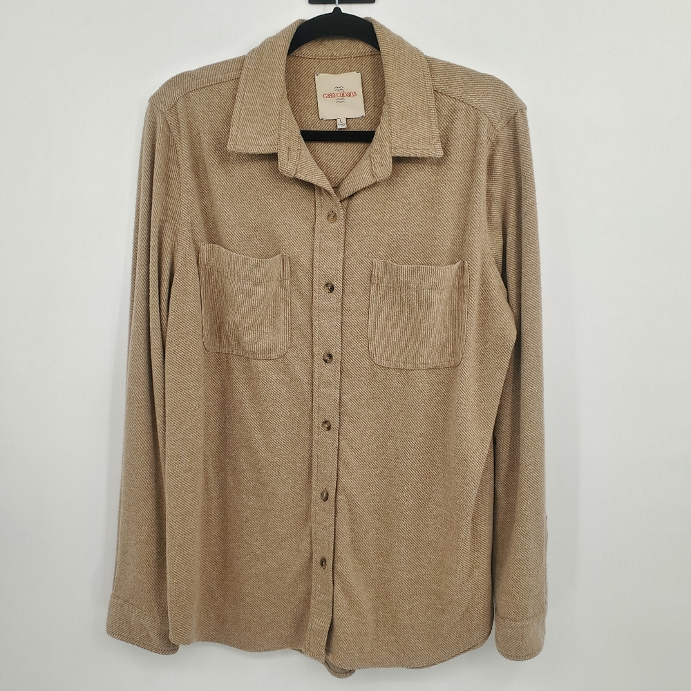 ♤♤ Casa Cabana Button Down Long-Sleeve Textured Shacket in Camel Size L